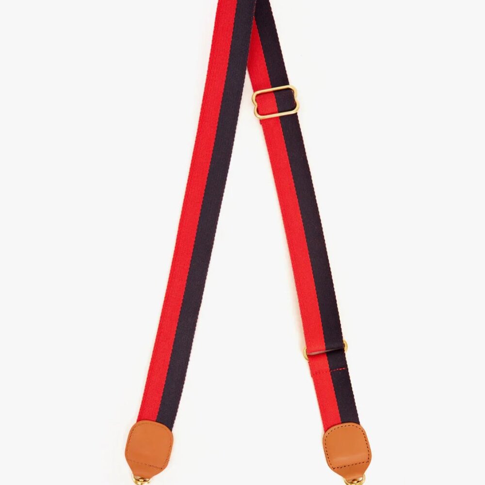 Clare V Adjustable Webbing Strap Navy & Red Stripe $95.00